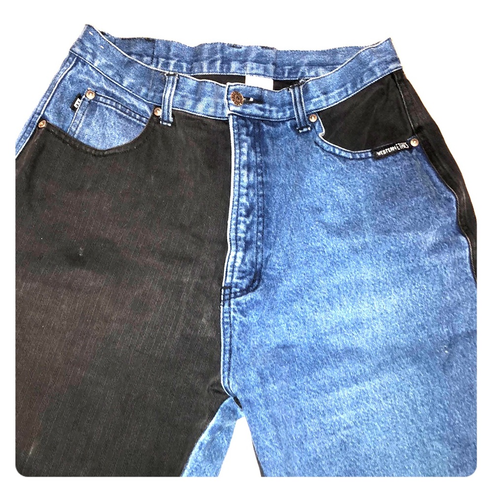 Half black half blue high waisted denim jeans!